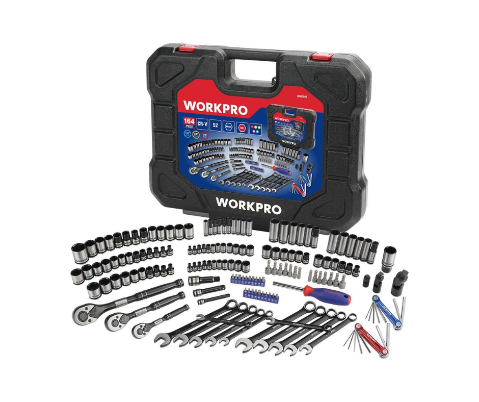 WORKPRO - Tools Socket Black Full Plastic Box 1/2-3/8-1/4" 164 Pcs - W003049